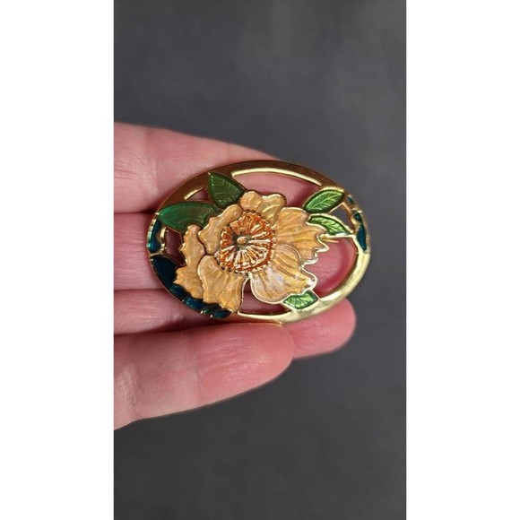 Vintage Cloisonne Cutout Floral Brooch - Picture 3 of 10